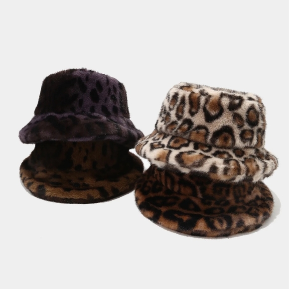 Faux Fur Bucket Hat Multicolor Leopard Print - Picture 9 of 12